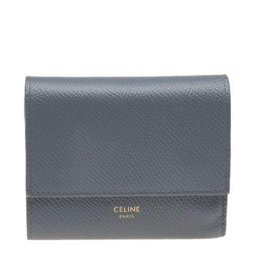 Pre Owned Celine Grey Grained Leather Small Trifold Wallet