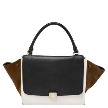 Pre Owned Celine Tri Color Leather and Suede Medium Trapeze Top Handle Bag