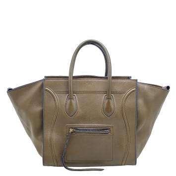 Pre Owned Celine Khaki Grey Leather Medium Phantom Luggage Tote