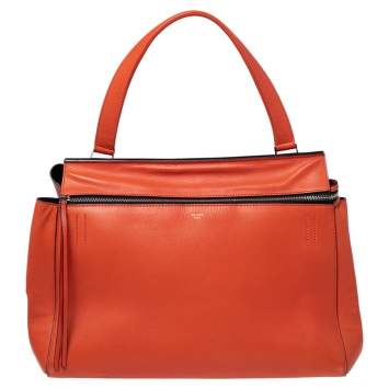 Pre Owned Celine Orange Leather Large Edge Top Handle Bag