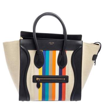 Pre Owned Celine Multicolor Stripe Canvas and Leather Mini Luggage Tote