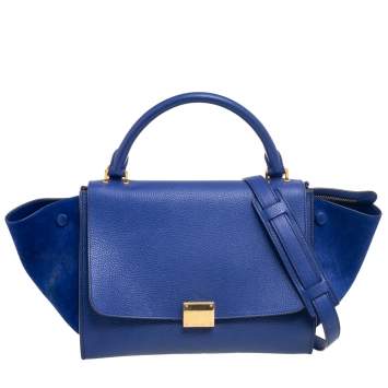Pre Owned Celine Blue Suede and Leather Small Trapeze Bag