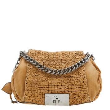 Pre Owned Celine Beige Leather Flap Shoulder Bag