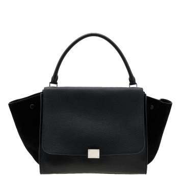 Pre Owned Celine Black Leather and Suede Large Trapeze Top Handle Bag