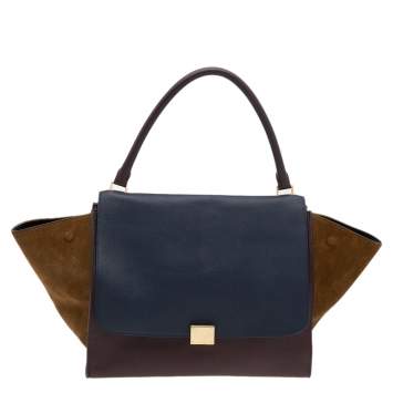 Pre Owned Celine Tri-Color Leather And Suede Large Trapeze Top Handle Bag