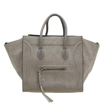 Pre Owned Celine Grey Croc Embossed Leather Medium Phantom Luggage Tote