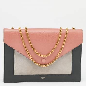 Pre Owned Celine Multicolor Leather And Suede Envelope Shoulder Bag
