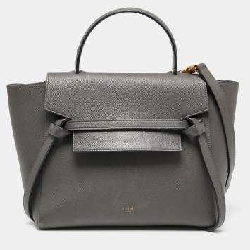 Pre Owned Celine Grey Leather Micro Belt Top Handle Bag
