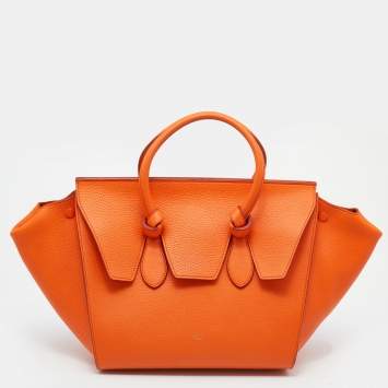 Pre Owned Celine Orange Leather Small Tie Tote