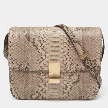 Pre Owned Celine Beige Python Medium Classic Box Shoulder Bag