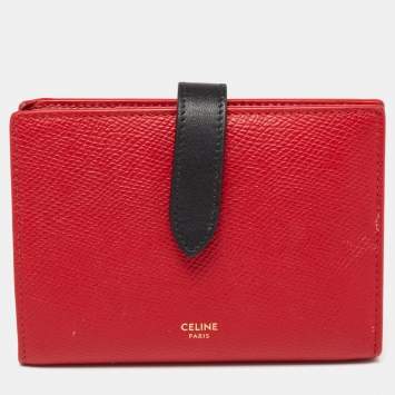 Pre Owned Celine Red/Black Grained Leather Multifunction Strap Wallet