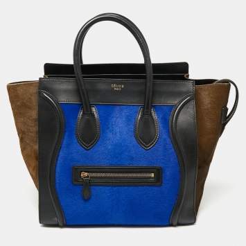 Pre Owned Celine Tricolor Calfhair and Leather Mini Luggage Tote