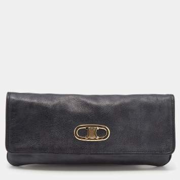 Pre Owned Celine Black Leather Flap Clutch