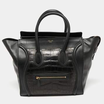 مملوكة مسبقًا Celine Black Croc Mini Luggage Tote