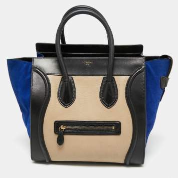 Pre Owned Celine Tri Color Leather and Suede Mini Luggage Tote