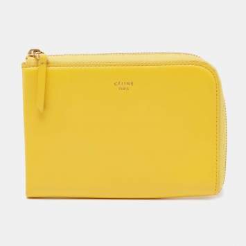Pre Owned Celine Yellow Leather Half Zip Multifunction Wallet