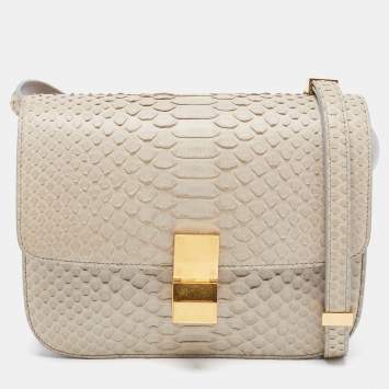 Pre Owned Celine Grey Python Medium Classic Box Shoulder Bag