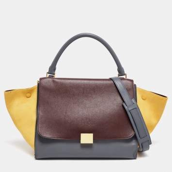 Pre Owned Celine Tri Color Leather and Suede Medium Trapeze Bag