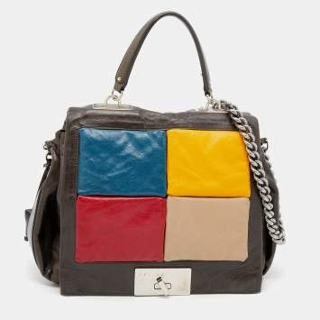 Pre Owned Celine Multicolor Leather Color Block Flap Top Handle Bag