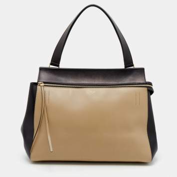 Pre Owned Celine Black/Beige Leather Medium Edge Top Handle Bag