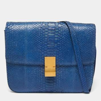 Pre Owned Celine Blue Python Large Classic Box Shoulder Bag