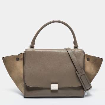 Pre Owned Celine Grey Leather And Suede Trapeze Medium Top Handle Bag
