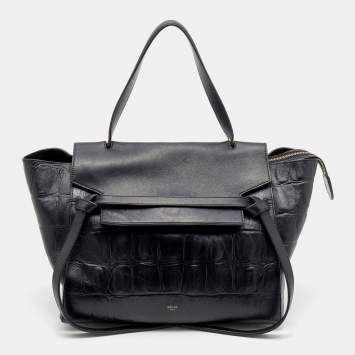 Pre Owned Celine Black Croc Embossed Leather Mini Belt Top Handle Bag