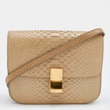 Pre Owned Celine Beige Python Medium Classic Box Flap Bag