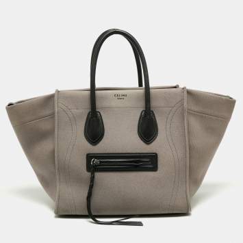 Pre Owned Celine Beige/Black Fabric Medium Phantom Luggage Tote