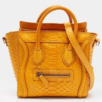 Pre Owned Celine Mustard Python Nano Luggage Tote