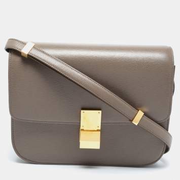 Pre Owned Celine Grey Leather Medium Classic Box Shoulder Bag