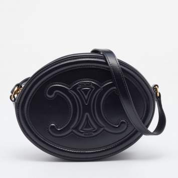 Pre Owned Celine Black Leather Cuir Triomphe Oval Crossbody Bag