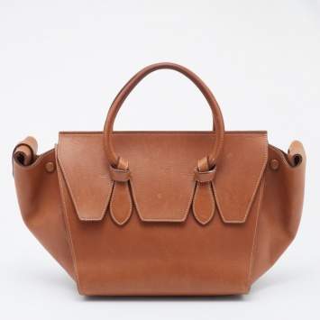 Pre Owned Celine Brown Leather Mini Tie Tote