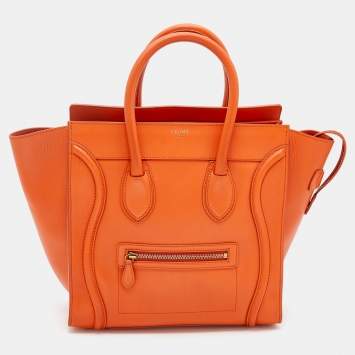 Pre Owned Celine Orange Leather Mini Luggage Tote