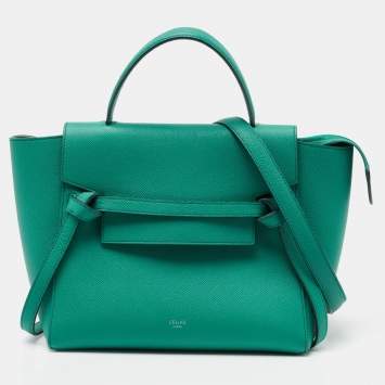 Pre Owned Celine Green Leather Micro Belt Top Handle Bag