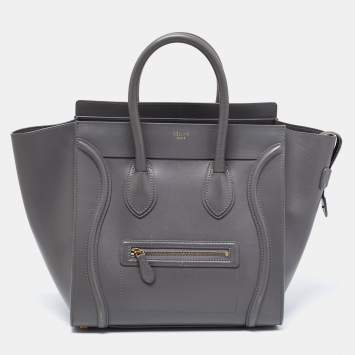 Pre Owned Celine Grey Leather Mini Luggage Tote