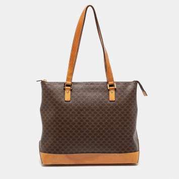 Pre Owned Celine Brown Macadam Coated Canvas And Leather Vintage Tote