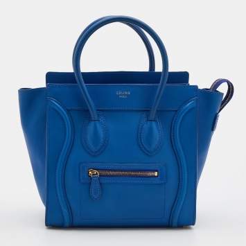 Pre Owned Celine Blue Leather Micro Luggage Tote