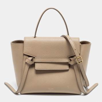 Pre Owned Celine Beige Leather Nano Belt Top Handle Bag 