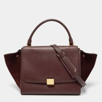 Pre Owned Celine Burgundy Leather and Suede Medium Trapeze Bag