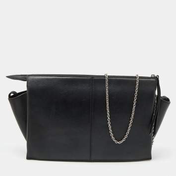 Pre Owned Celine Black Leather Trifold Chain Clutch