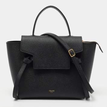 Pre Owned Celine Black Leather Nano Belt Top Handle Bag