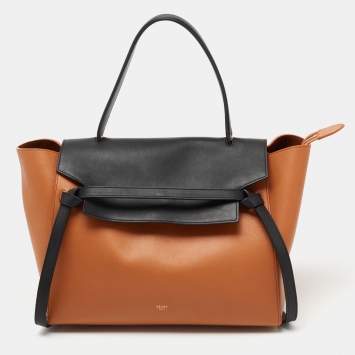 Pre Owned Celine Brown/Black Leather Small Belt Top Handle Bag