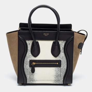 Pre Owned Celine Tri Color Lizard Leather and Suede Micro Luggage Tote