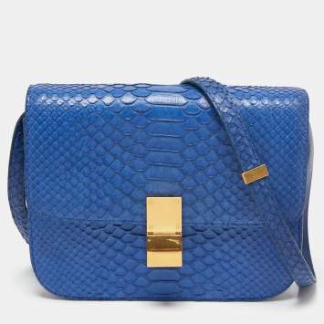 Pre Owned Celine Blue Python Medium Classic Box Shoulder Bag