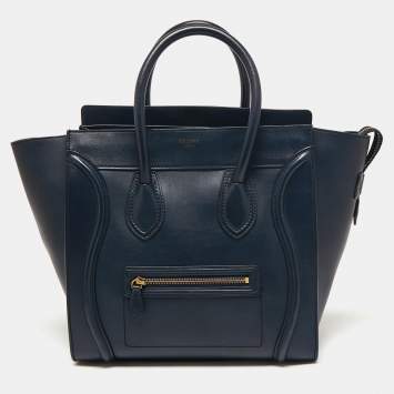Pre Owned Celine Navy Blue Leather Mini Luggage Tote