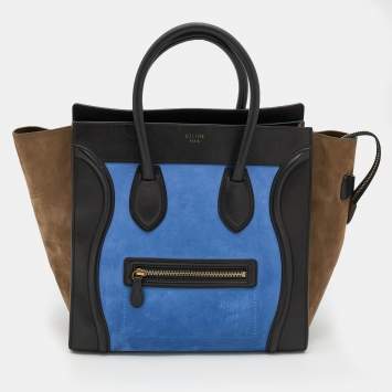 Pre Owned Celine Tricolor Leather and Nubuck Leather Mini Luggage Tote