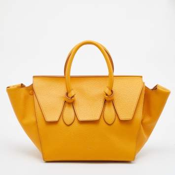 Pre Owned Celine Yellow Leather Small Tie Tote 