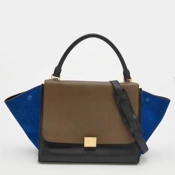 Pre Owned Celine Tricolor Leather And Suede Medium Trapeze Top Handle Bag