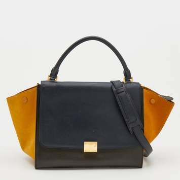 Pre Owned Celine Tricolor Leather And Suede Medium Trapeze Top Handle Bag
